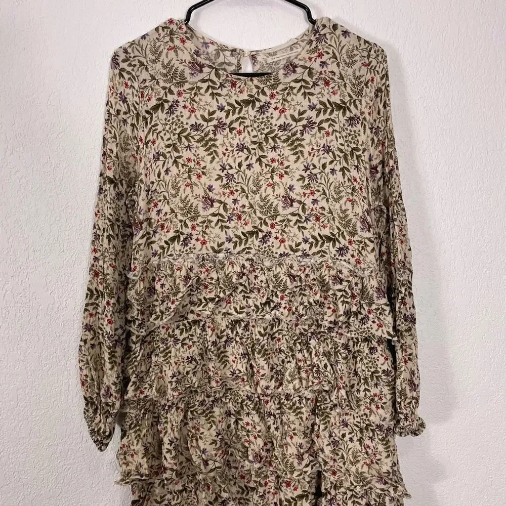 Urban Outfitters‎ Cream with Purple & Red Floral Print Long Sleeve Dress